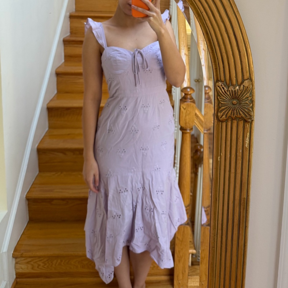 Wayf Lavender Midi Dress with Eyelet Details